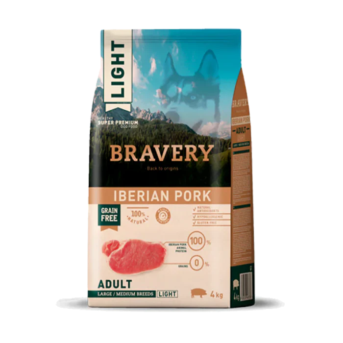 BRAVERY Porc ibérique allégé - Chien adulte (grandes/moyennes races)